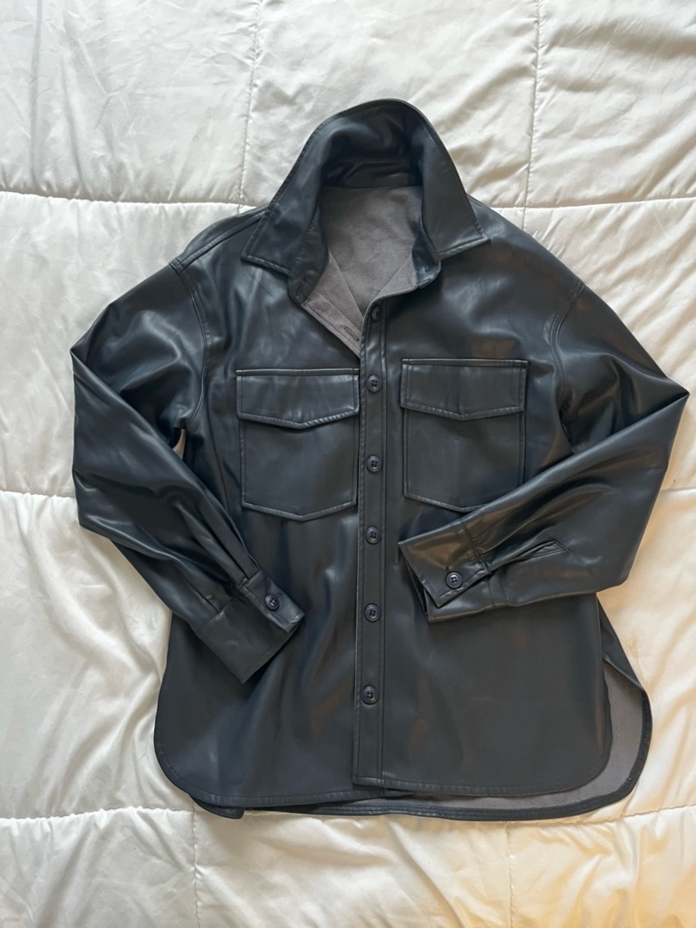 Black Faux Leather Button-Up Jacket, size small/medium - Picture 2 of 3